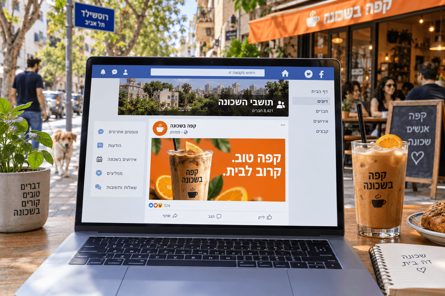 המחשת פרסום לבית קפה דמיוני: קבוצת פייסבוק